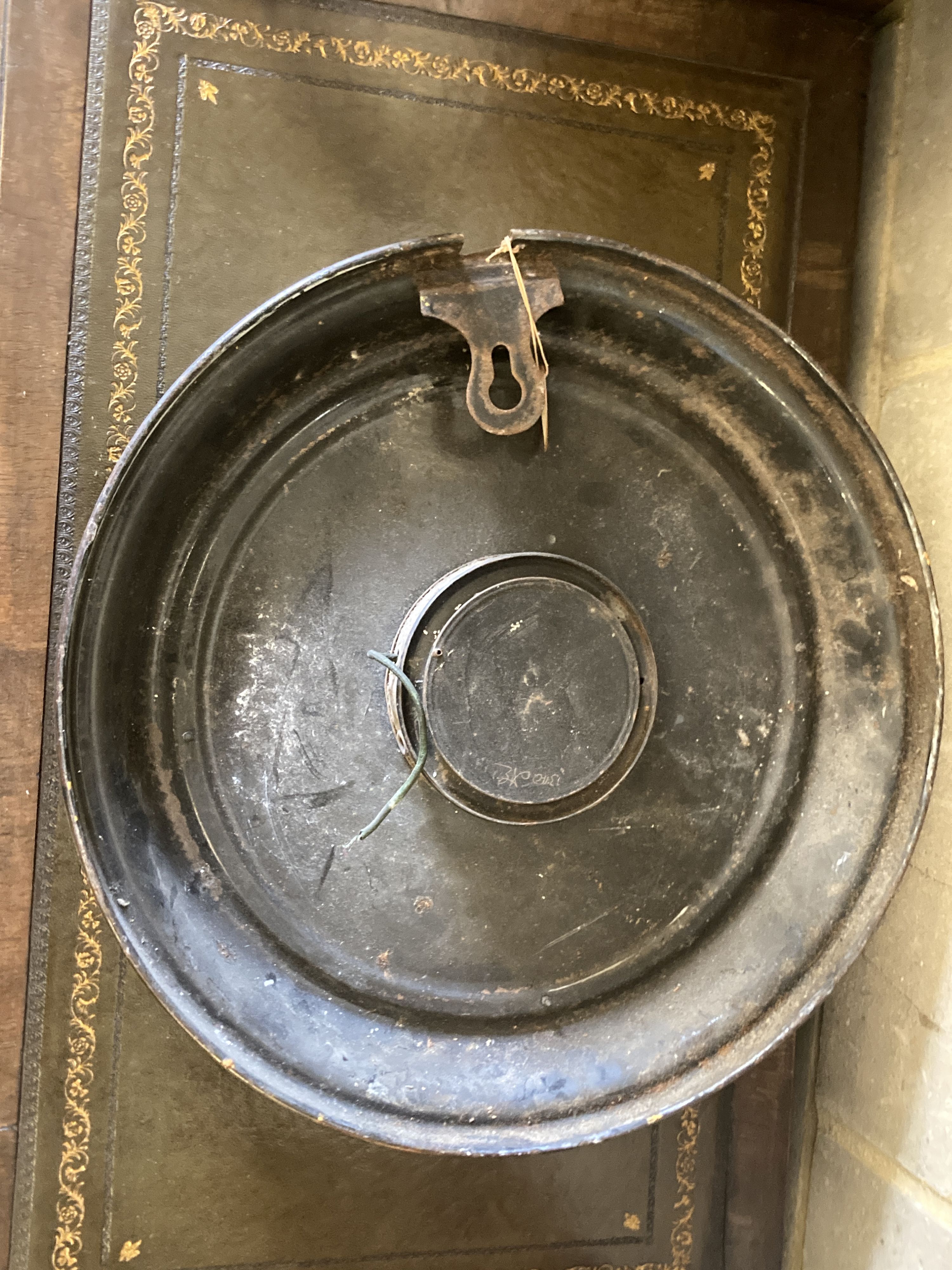 A Smiths English clock systems electric master clock in an arched oak case, with associated pendulum bob, marked ARN Serial No. 30505,